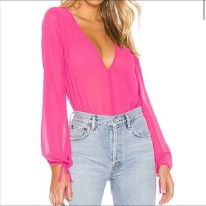 Superdown Pink Sheer Long Sleeve Bodysuit NWT M